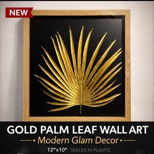 Gold Palm Leaf Wall Art 12x10 Framed Black Background NEW Sealed Decor